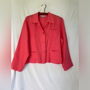Peter Nygard, size 10, Coral button up linen lightweight jacket